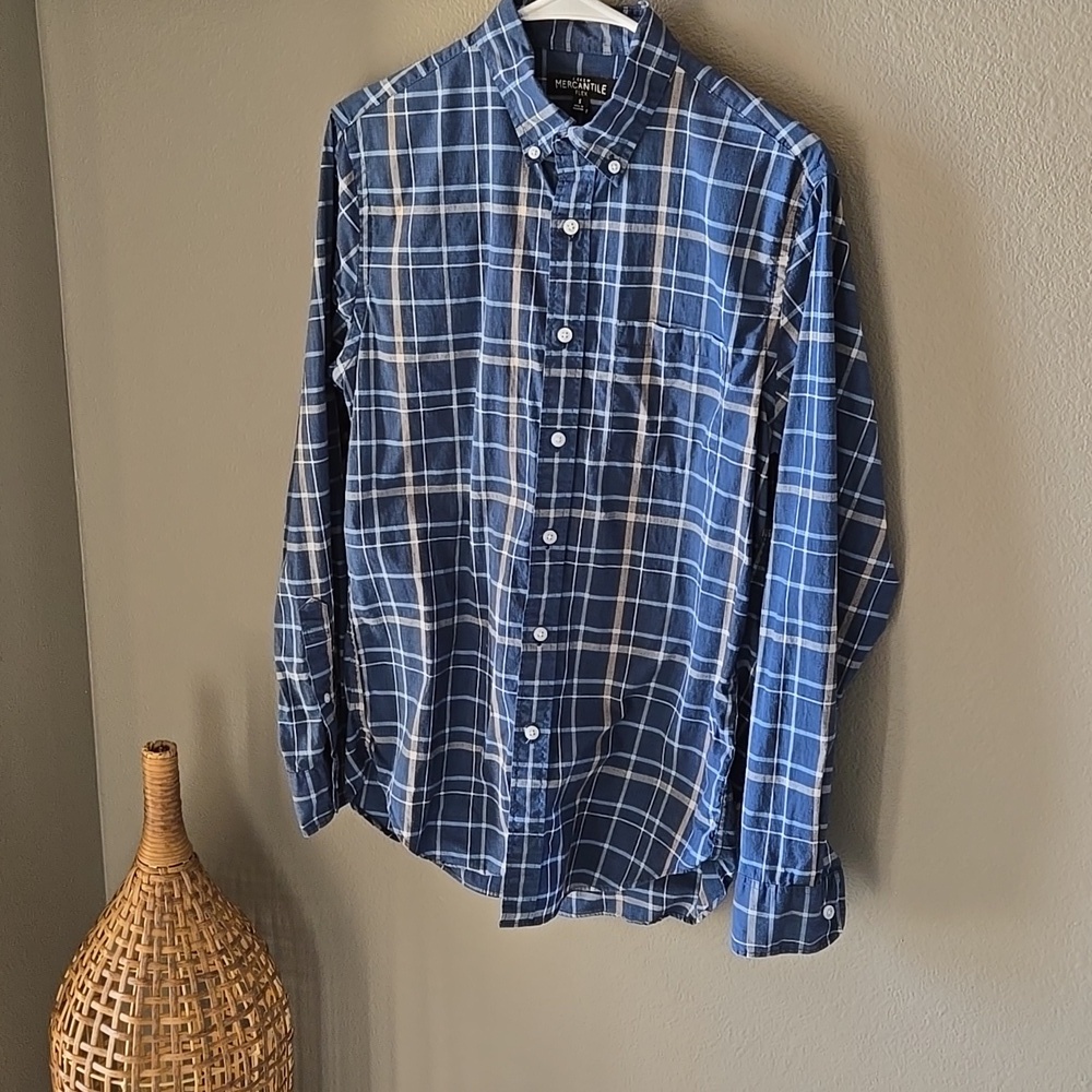 J Crew Mercantile Flex button up Plaid shirt Casual Business Layers Cotton Euc